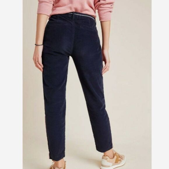Anthropologie Sundry Navy Blue Corduroy Striped Trimmed Straight Leg Pants sz 25 - Picture 2 of 12